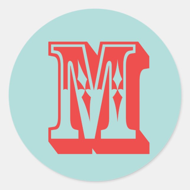 Letter M carnival style monogram initial favour Classic Round Sticker (Front)