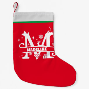 Letter M Christmas Monogram Initial Name Red White Small Christmas Stocking