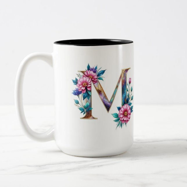 Letter M Coffee Mug – Floral Design for Gifting (Left)