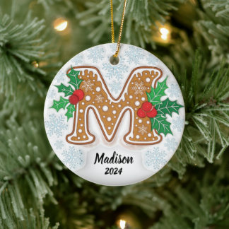 Letter M Custom Name Monogram Ceramic Ornament