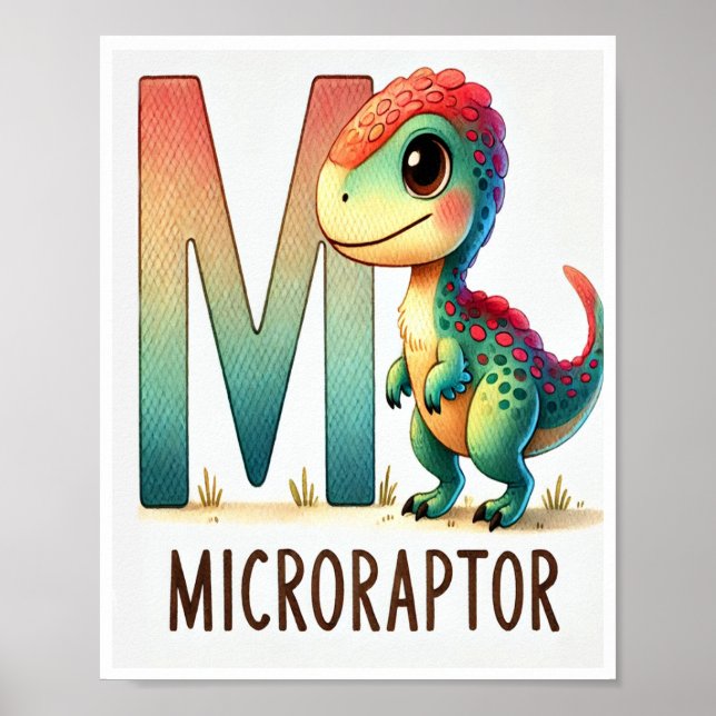 Letter M, Dinosaur Alphabet Watercolor Poster (Front)