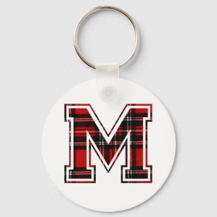 Letter M First Name Monogram Initial Tartan Print Key Ring