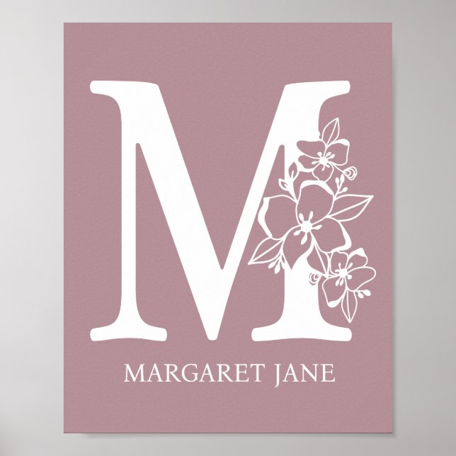Letter M Floral Monogram Name Nursery Modern  Poster (Front)