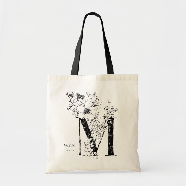Letter M floral personalised name monogrammed Tote Bag (Front)