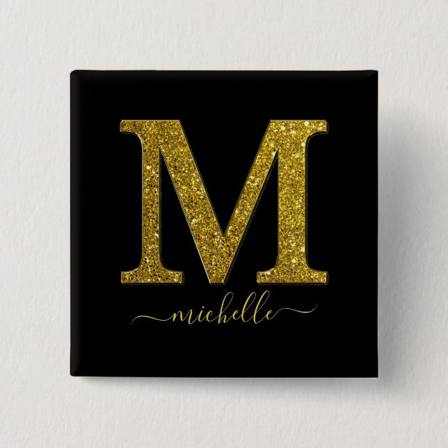 Letter M glitter 15 Cm Square Badge (Front)