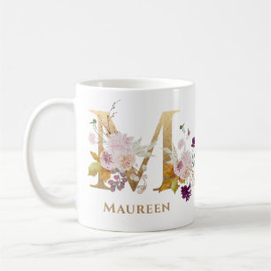 Letter m - Gold Floral Name sister coworker friend Coffee Mug