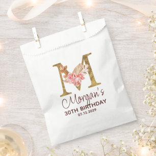 Letter M Gold Monogram Blush Pink Roses Favour Bag