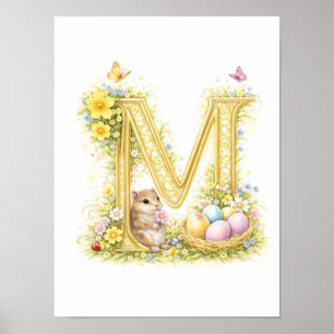 Letter M Gold Spring Nature Monogram Chipmunk Kids Poster