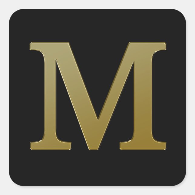 Letter M Gold Square Sticker (Front)