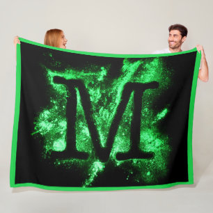 Letter M Green Capital Alphabet Fleece Blanket