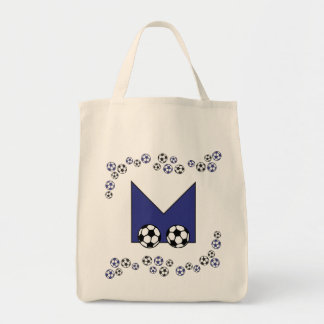 Letter M in Soccer Blue Monogram Tote