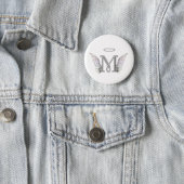 Letter M Initial Monogram with Angel Wings & Halo 6 Cm Round Badge (In Situ)