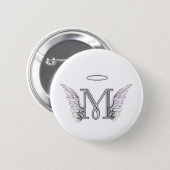 Letter M Initial Monogram with Angel Wings & Halo 6 Cm Round Badge (Front & Back)