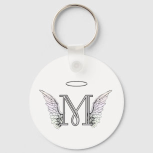 Letter M Initial Monogram with Angel Wings & Halo Key Ring