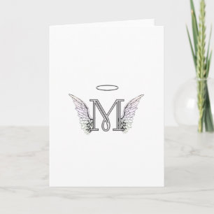 Letter M Initial Monogram with Angel Wings & Halo Note Card