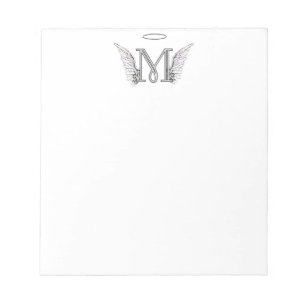 Letter M Initial Monogram with Angel Wings & Halo Notepad