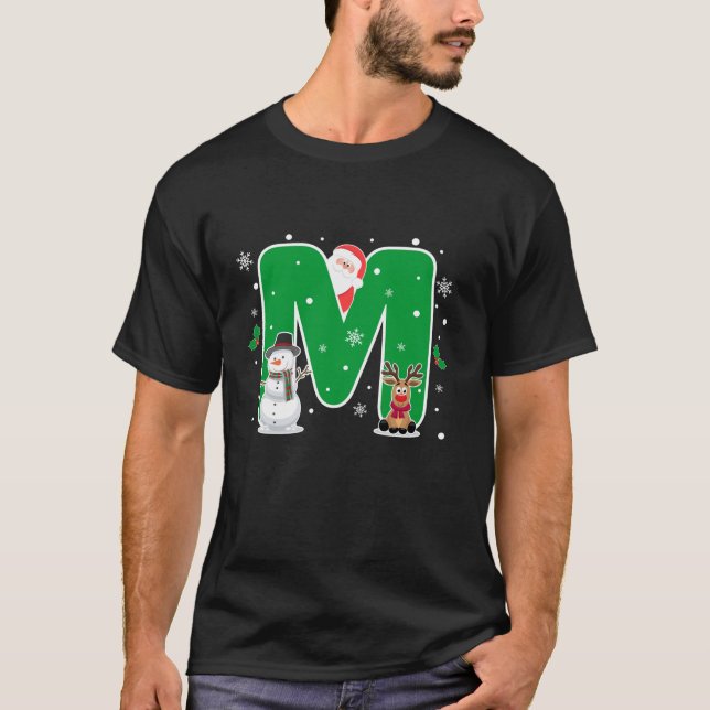 Letter M Initial Name Alphabet Monogram Santa Chri T-Shirt (Front)