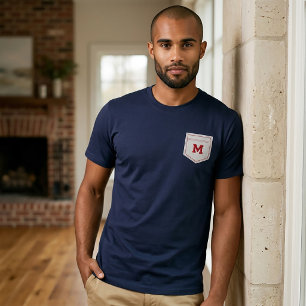 Letter M - Initial Name Alphabet Pocket Side Left T-Shirt