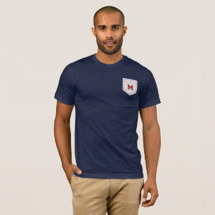Letter M - Initial Name Alphabet Pocket Side Left T-Shirt