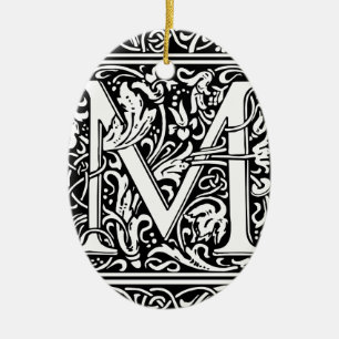 Letter M Mediaeval Monogram Art Nouveau Ceramic Ornament