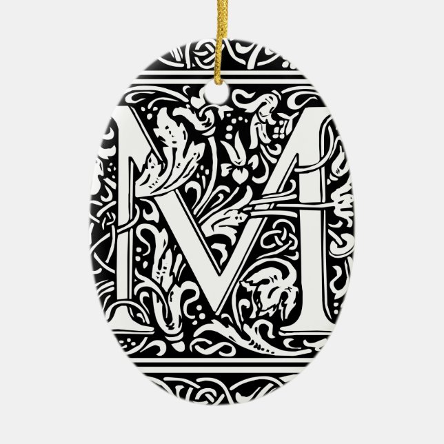 Letter M Mediaeval Monogram Art Nouveau Ceramic Ornament (Front)