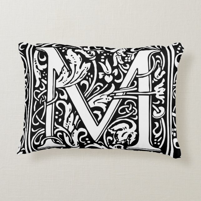 Letter M Mediaeval Monogram Art Nouveau Decorative Cushion (Back)