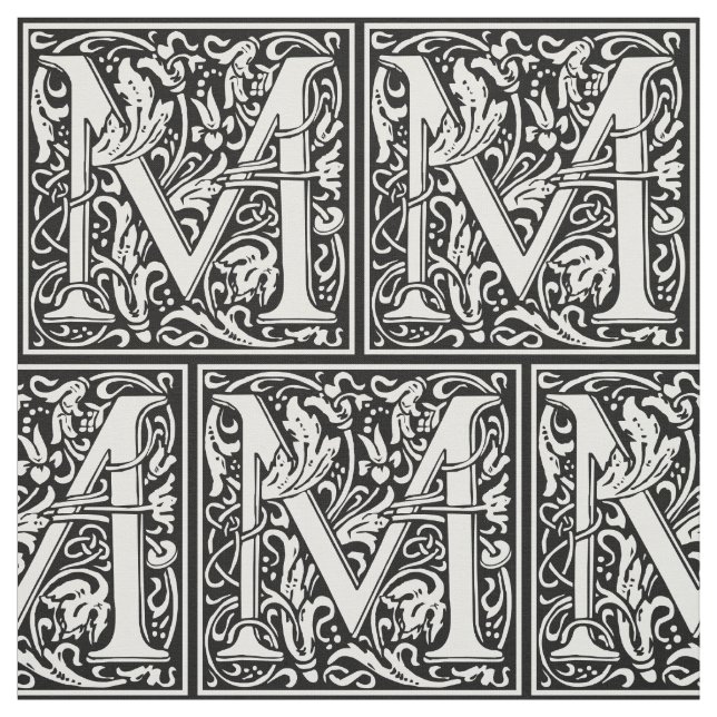 Letter M Mediaeval Monogram Art Nouveau Fabric (Swatch)