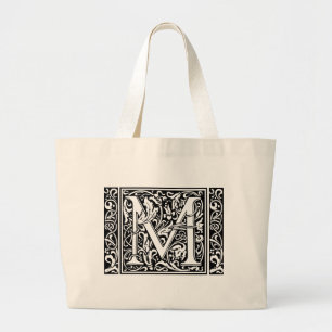 Letter M Mediaeval Monogram Art Nouveau Large Tote Bag