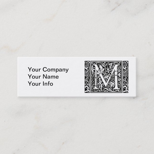 Letter M Mediaeval Monogram Art Nouveau Mini Business Card (Front)