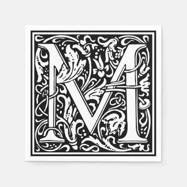 Letter M Mediaeval Monogram Art Nouveau Napkin (Front)