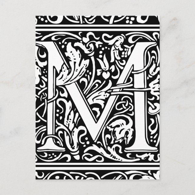 Letter M Mediaeval Monogram Art Nouveau Postcard (Front)