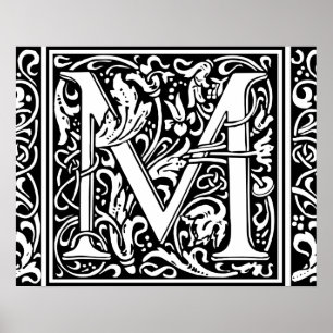 Letter M Mediaeval Monogram Art Nouveau Poster