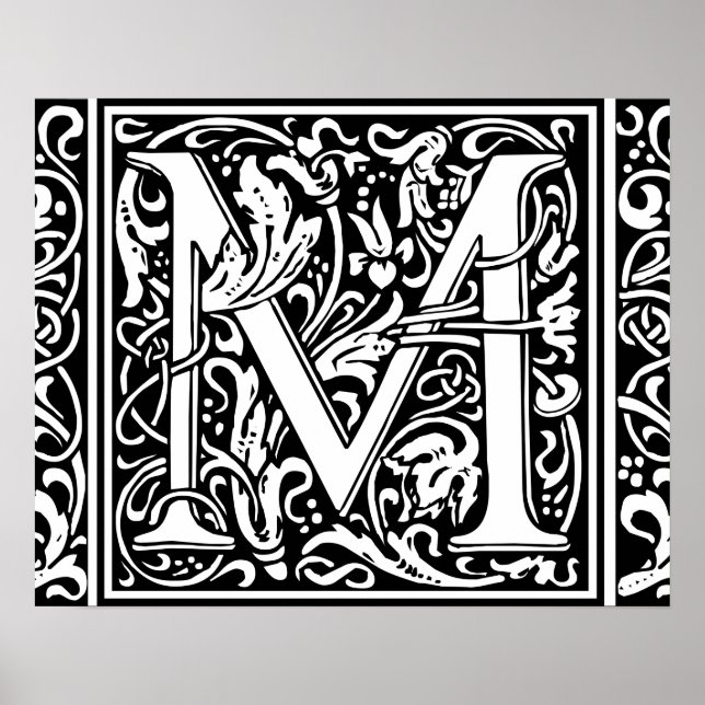 Letter M Mediaeval Monogram Art Nouveau Poster (Front)