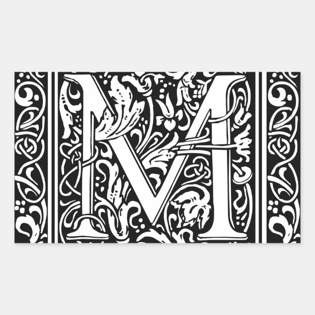 Letter M Mediaeval Monogram Art Nouveau Rectangular Sticker (Front)