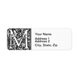 Letter M Mediaeval Monogram Art Nouveau Return Address Label