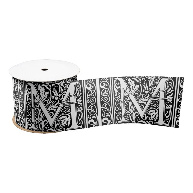 Letter M Mediaeval Monogram Art Nouveau Satin Ribbon (Spool)