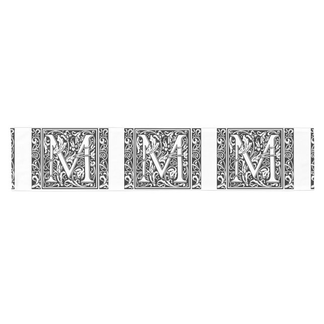 Letter M Mediaeval Monogram Art Nouveau Short Table Runner (Horizontal)