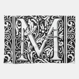 Letter M Mediaeval Monogram Art Nouveau Tea Towel