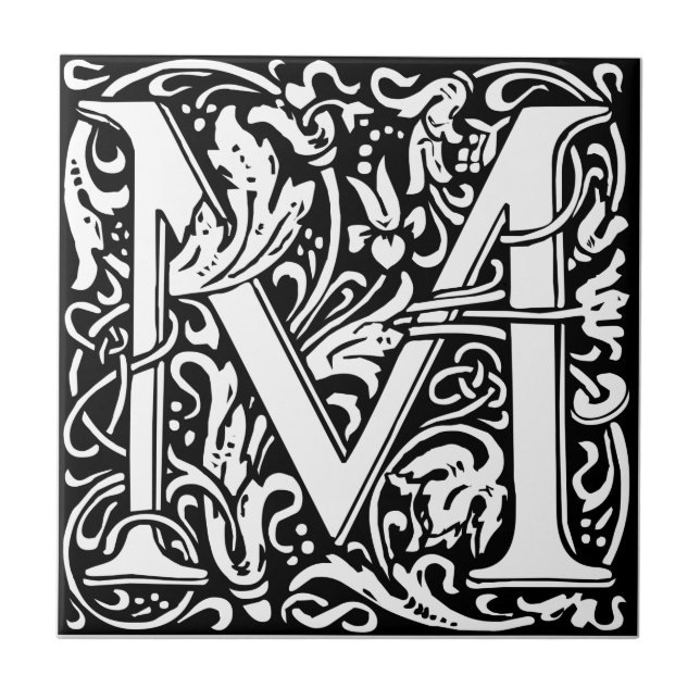 Letter M Mediaeval Monogram Art Nouveau Tile (Front)