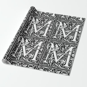 Letter M Mediaeval Monogram Art Nouveau Wrapping Paper