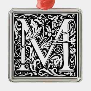 Letter M Mediaeval Monogram Vintage Initial Metal Ornament