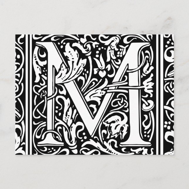 Letter M Mediaeval Monogram Vintage Initial Postcard (Front)