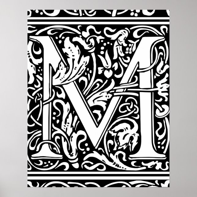 Letter M Mediaeval Monogram Vintage Initial Poster (Front)