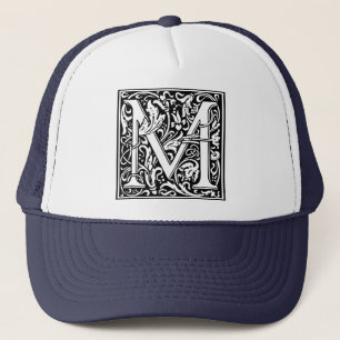 Letter M Mediaeval Monogram Vintage Initial Trucker Hat