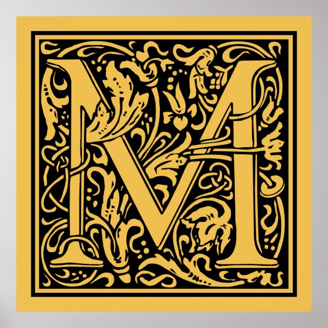Letter M Medieval Monogram Art Nouveau Poster (Front)
