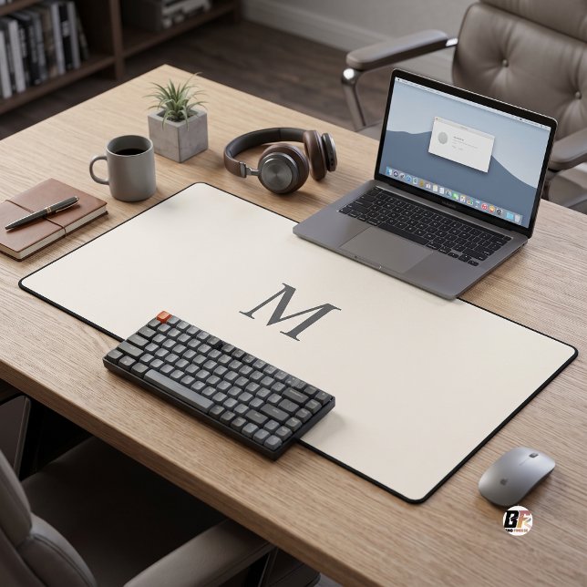 Letter M Minimalist Monogram Beige Desk Mat (#OrederNow)