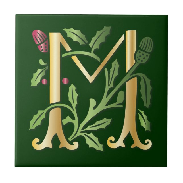 Letter M Monogram Fleur de lis Tile (Front)