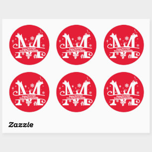 Letter M Monogram Initial Family Name Greeting  Classic Round Sticker