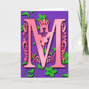 Letter M Monogram Initial on Pink Purple Cards