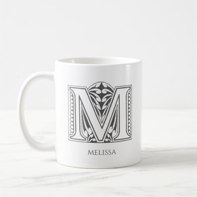 Letter M Monogram Modern Name Coffee Mug (Left)
